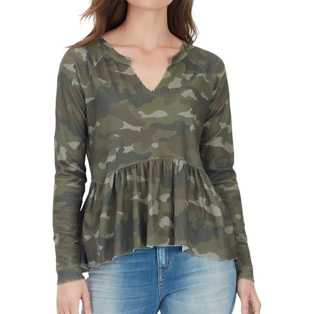 William Rast Gryphon Camo Peplum Top Sz S